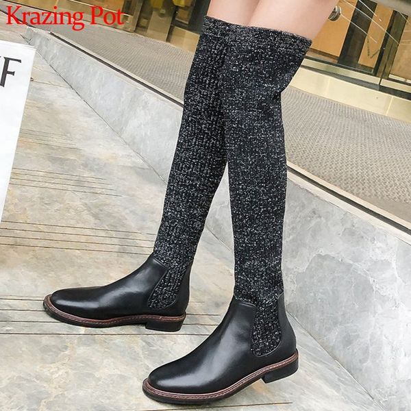krazing pot winter round toe cow leather plus size 42 41keep warm over-the-knee med heel stretch knitting thigh high boots l85, Black
krazing pot winter round toe cow leather plus size 42 41keep warm over-the-knee med heel stretch knitting thigh high boots l85, Black