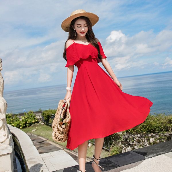 ruffles fold dress slim strap casual v-neck backless knee-length party beach solid elastic women sundress red black, Black;gray
ruffles fold dress slim strap casual v-neck backless knee-length party beach solid elastic women sundress red black, Black;gray
