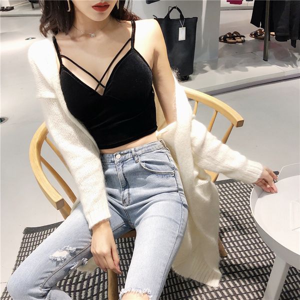 backless velvet women camis black green blue coffee chest pad strap camis velour crop deep v-neck club vest, White
backless velvet women camis black green blue coffee chest pad strap camis velour crop deep v-neck club vest, White