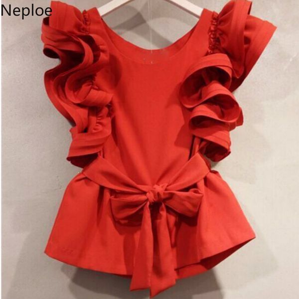 women's blouses & shirts neploe summer 2021 women solid ruffles bow blusa chic korean arrival o-neck sleeveless slim short blouse 4319, White
women's blouses & shirts neploe summer 2021 women solid ruffles bow blusa chic korean arrival o-neck sleeveless slim short blouse 4319, White