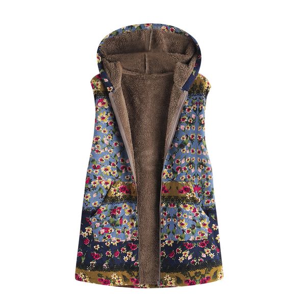 womens winter warm outwear floral print hooded pockets vintage plush vest coats, Black;white
womens winter warm outwear floral print hooded pockets vintage plush vest coats, Black;white