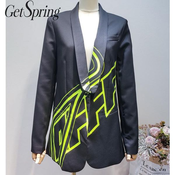 getspring women blazer long sleeve single button ladies black blazer fluorescent letters printed suit jacket ladies coat long, White;black
getspring women blazer long sleeve single button ladies black blazer fluorescent letters printed suit jacket ladies coat long, White;black
