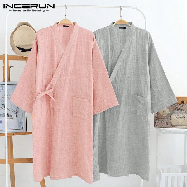 incerun men robes casual kimono v neck 3/4 sleeve cotton loose japanese sleepwear summer breathable pajamas men bathrobes, Black;brown
incerun men robes casual kimono v neck 3/4 sleeve cotton loose japanese sleepwear summer breathable pajamas men bathrobes, Black;brown