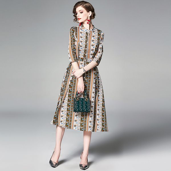 2019 women summer dress flower print a-line dress mid-calf single-breasted dresses office lady three quarter sleeve print, Black;gray
2019 women summer dress flower print a-line dress mid-calf single-breasted dresses office lady three quarter sleeve print, Black;gray