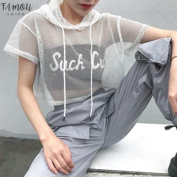 womens hollow mesh net short hooded t shirt short sleeve tee transparent black swxy clubwear party, White
womens hollow mesh net short hooded t shirt short sleeve tee transparent black swxy clubwear party, White