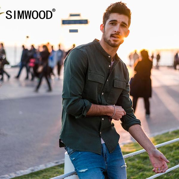 cotton simwood casual shirt men spring new mandarin collar pure cotton slim fit plus size double pocket collarles clothing super, White;black
cotton simwood casual shirt men spring new mandarin collar pure cotton slim fit plus size double pocket collarles clothing super, White;black
