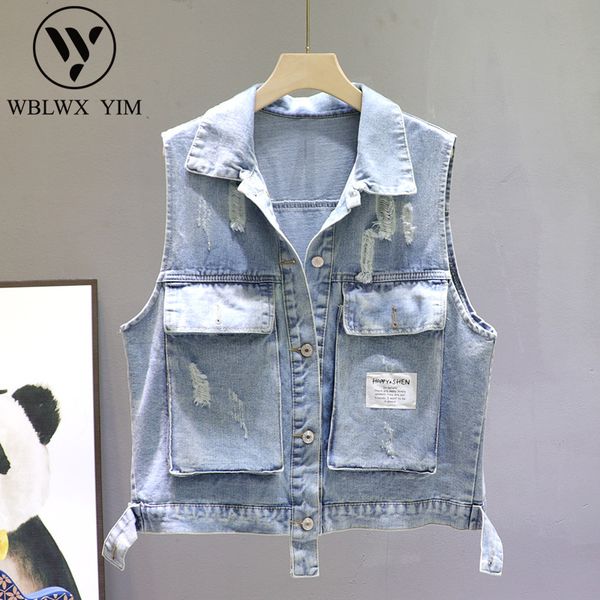 fashion hole denim vest women sleeveless jacket big pocket washed jeans vest coat female loose vests denim jacket waistcoat, Black;white
fashion hole denim vest women sleeveless jacket big pocket washed jeans vest coat female loose vests denim jacket waistcoat, Black;white