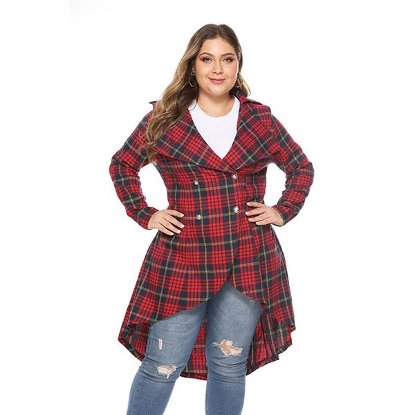 european and american plus size women's coat plaid button long coat, Tan;black
european and american plus size women's coat plaid button long coat, Tan;black