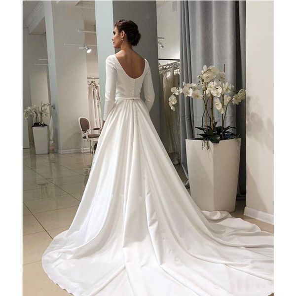 2020 vintage wedding dresses boat neck sweep train long sleeve wedding gowns plain satin bridal gowns robe de maria buttons back, White
2020 vintage wedding dresses boat neck sweep train long sleeve wedding gowns plain satin bridal gowns robe de maria buttons back, White