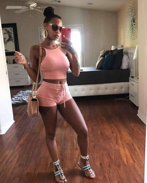 ahvit pink color women two piece set sleeveless spaghetti strap crop and lace up shorts bodycon tracksuit ls6009, White
ahvit pink color women two piece set sleeveless spaghetti strap crop and lace up shorts bodycon tracksuit ls6009, White