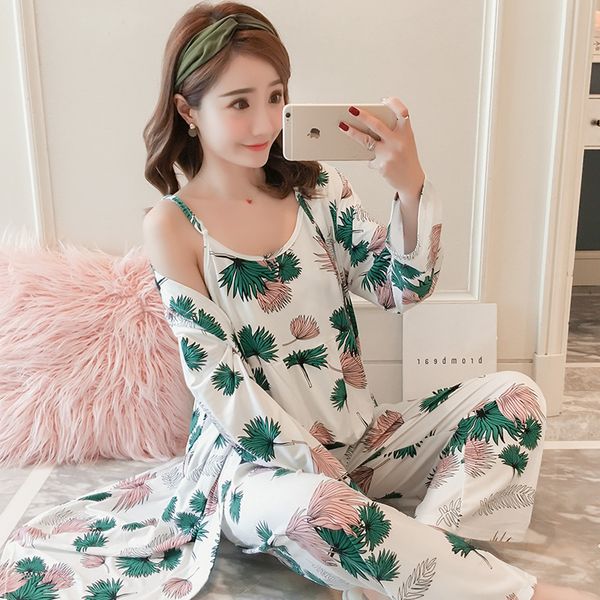 3 pieces women cotton flower print sleepwear pajamas sets 2019 spaghetti strap pyjama casual cute pijama summer, Blue;gray
3 pieces women cotton flower print sleepwear pajamas sets 2019 spaghetti strap pyjama casual cute pijama summer, Blue;gray