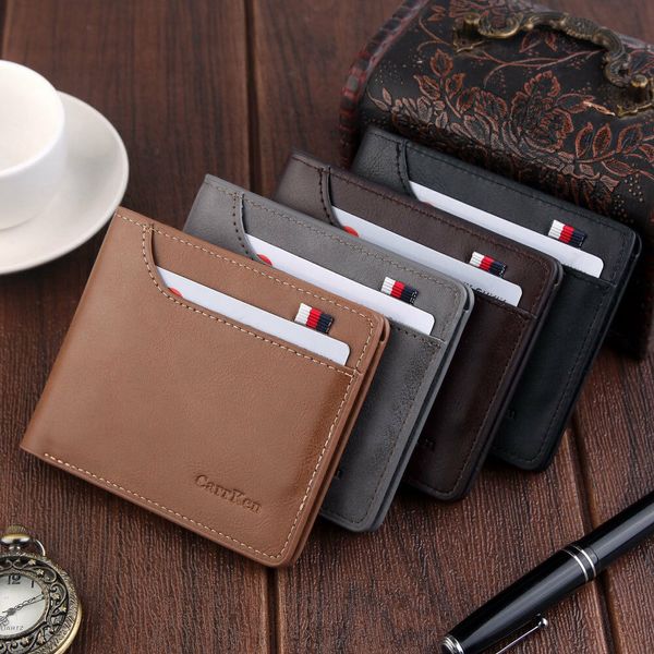 

мода мужской бумажник бизнес классический сплошной цвет двойной складки молнии кожаный пакет карты, Red;black