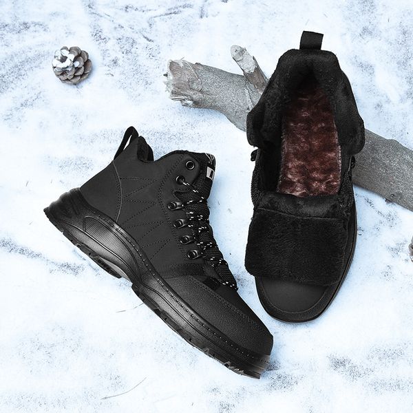 men snow boots warm fur winter men leather sneakers lace up outdoor mountain wterproof platform shoes high boots, Black
men snow boots warm fur winter men leather sneakers lace up outdoor mountain wterproof platform shoes high boots, Black
