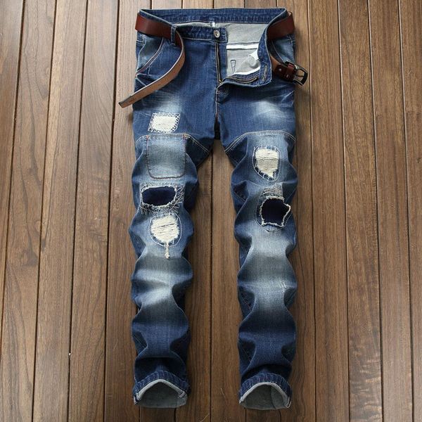 men fashion ripped jeans frayed hole hip hop denim loose fit patch long pants ing, Blue
men fashion ripped jeans frayed hole hip hop denim loose fit patch long pants ing, Blue