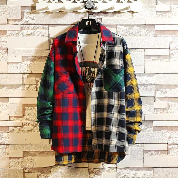 men shirts 2020 new personality patchwork red plaid street casual hip hop long-sleeved shirt men's loose shirt streetwear, White;black
men shirts 2020 new personality patchwork red plaid street casual hip hop long-sleeved shirt men's loose shirt streetwear, White;black