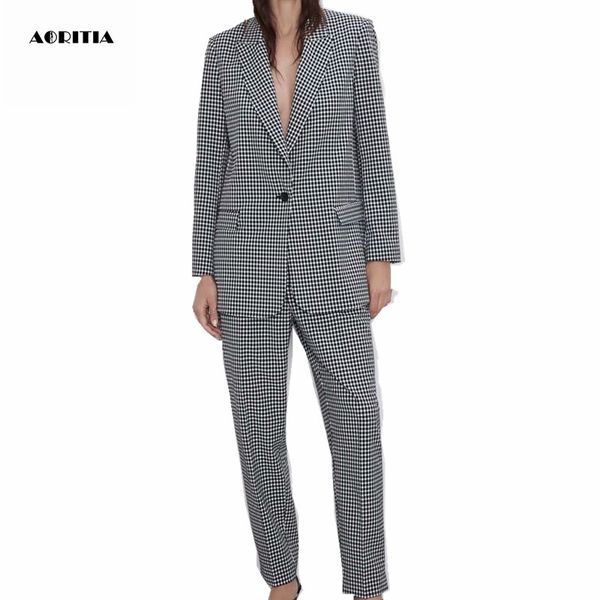 2019 women black plaid blazer two piece set women coat set long-sleeve trousers sets conjuntos mujer, White;black
2019 women black plaid blazer two piece set women coat set long-sleeve trousers sets conjuntos mujer, White;black