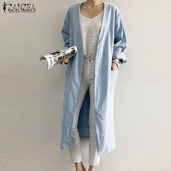s 5xl zanzea spring solid open stich coat vinatge cotton linen pockets jackets 2019 women casual long sleeve long cardigans, White;black
s 5xl zanzea spring solid open stich coat vinatge cotton linen pockets jackets 2019 women casual long sleeve long cardigans, White;black