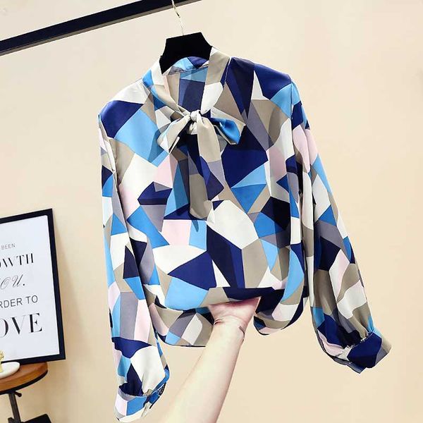 2020 spring new korean bow tie color block printed chiffon shirt female long sleeve loose blouse lady elegant, White
2020 spring new korean bow tie color block printed chiffon shirt female long sleeve loose blouse lady elegant, White