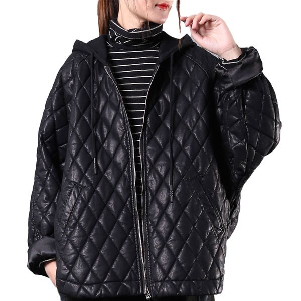 winter women new coat korean fashion temperament loose commute wild pu leather hooded jacket l063, Black
winter women new coat korean fashion temperament loose commute wild pu leather hooded jacket l063, Black