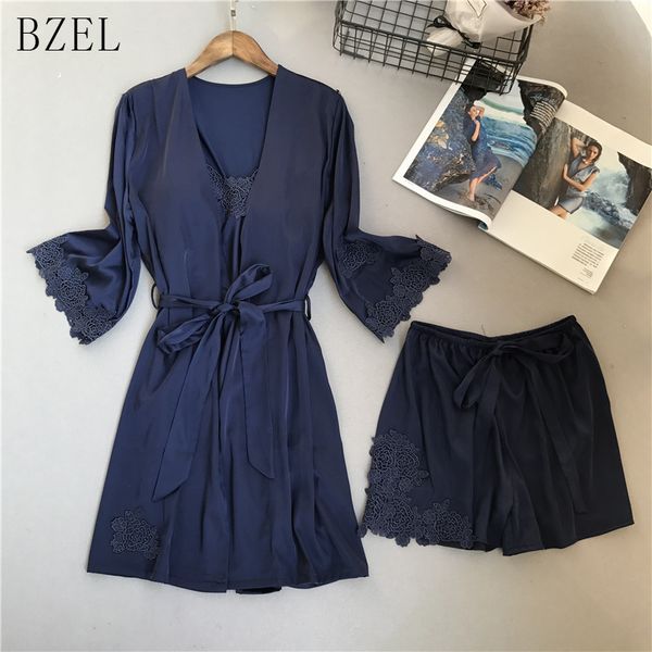 bzel women clothes for summer shorts sets sleepwear satin pajama + shorts + robes pajamas spaghetti strap lace pyjamas, Blue;gray
bzel women clothes for summer shorts sets sleepwear satin pajama + shorts + robes pajamas spaghetti strap lace pyjamas, Blue;gray
