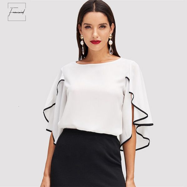 blouses elegant split flounce sleeve women butterfly sleeve blouse office workwear 3 4 length summer sleeve, White
blouses elegant split flounce sleeve women butterfly sleeve blouse office workwear 3 4 length summer sleeve, White