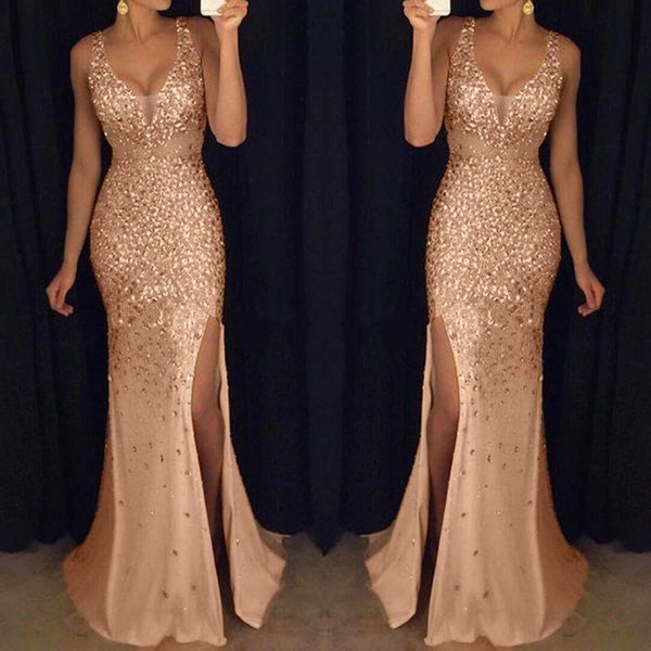 new fashion spring summer women sequin prom party gold evening party high waist v neck long bodycon split dress for female, Black;gray
new fashion spring summer women sequin prom party gold evening party high waist v neck long bodycon split dress for female, Black;gray