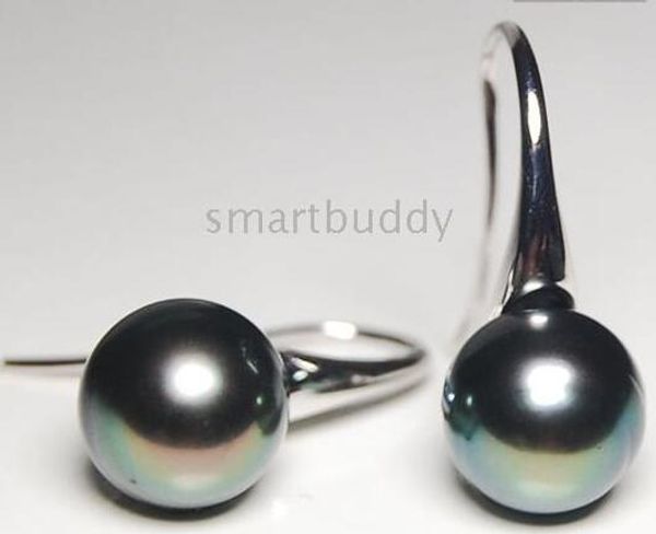 pair of 9-10mm tahitian black perfect round pearl earring silver 
pair of 9-10mm tahitian black perfect round pearl earring silver