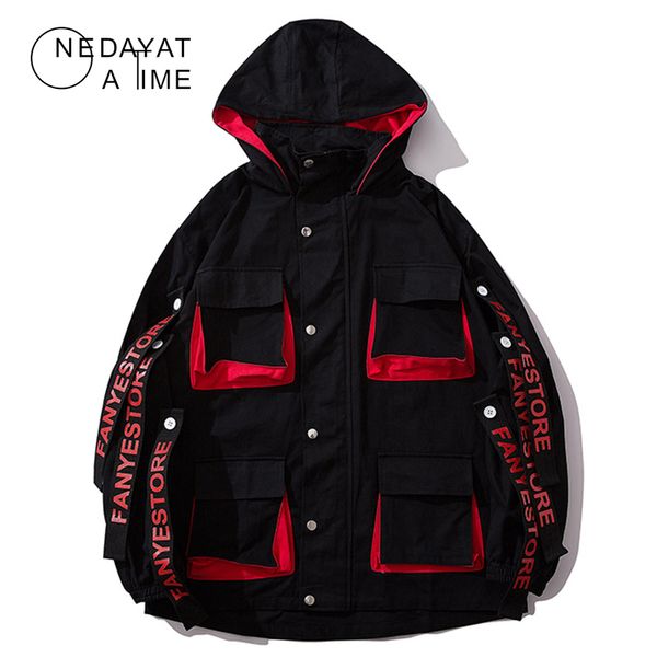 men multi-pocket cargo jacket hip hop color clock ribbons hooded jackets coats male casual streetwear autumn harajuku overwear, Black;brown
men multi-pocket cargo jacket hip hop color clock ribbons hooded jackets coats male casual streetwear autumn harajuku overwear, Black;brown