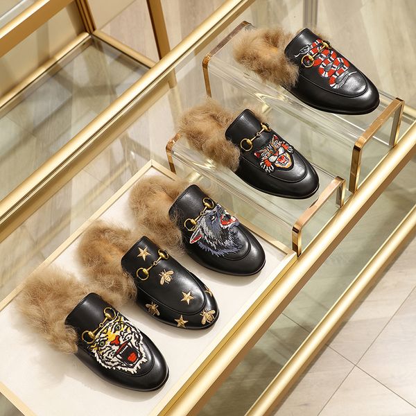 men women princetown leather velvet fur slippers women loafers with soft fur lady mens mules winter slipper flats with box size eur34-46, Black
men women princetown leather velvet fur slippers women loafers with soft fur lady mens mules winter slipper flats with box size eur34-46, Black