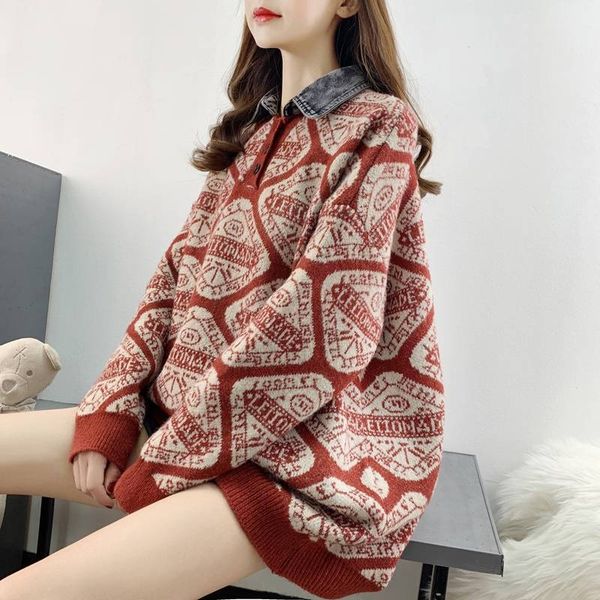 sweater collar student 20200122 red christmas pullover polo loose vnklf