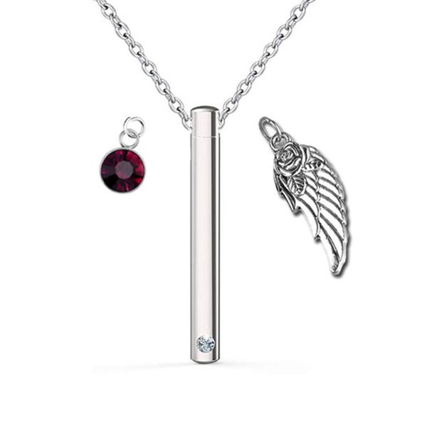 cylinder pendant urn necklace for memorial ashes birthstone angel wings with stainless steel keepsake ash jewelry, Silver
cylinder pendant urn necklace for memorial ashes birthstone angel wings with stainless steel keepsake ash jewelry, Silver