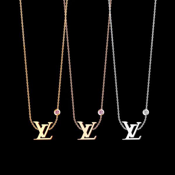 2020 new style lady titanium steel single diamond v letter 18k plated gold necklaces pendant 3 color, Silver 
2020 new style lady titanium steel single diamond v letter 18k plated gold necklaces pendant 3 color, Silver