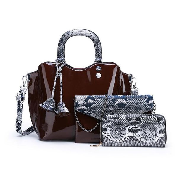 factory wholesale women handbag elegant patent leather handbag fashion snake patent leather sub-mother bag large capacity leather three-piec, Black;red
factory wholesale women handbag elegant patent leather handbag fashion snake patent leather sub-mother bag large capacity leather three-piec, Black;red