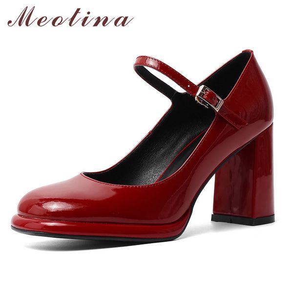 meotina high heels women mary janes shoes natural genuine leather thick heel wedding shoes cow leather buckle pumps lady red 42, Black
meotina high heels women mary janes shoes natural genuine leather thick heel wedding shoes cow leather buckle pumps lady red 42, Black