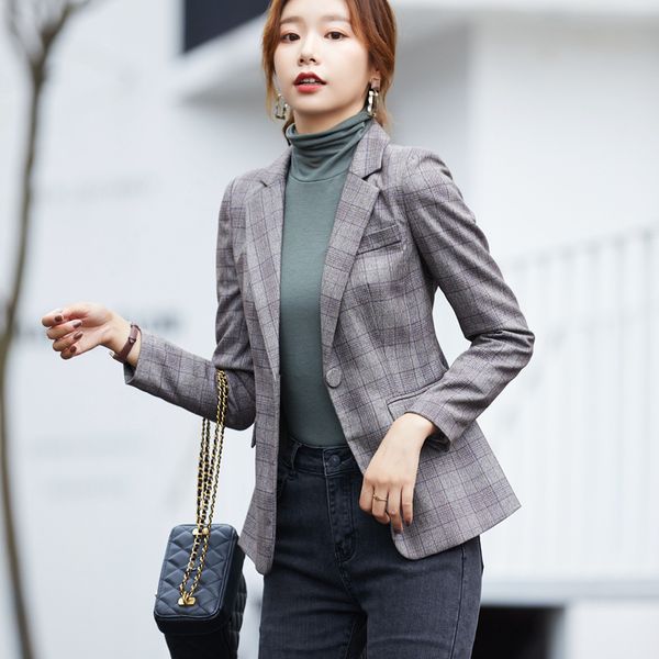 women's suits & blazers single coat 2021 autumn fashion casual temperament slim professional lattice buckle small suit, White;black
women's suits & blazers single coat 2021 autumn fashion casual temperament slim professional lattice buckle small suit, White;black