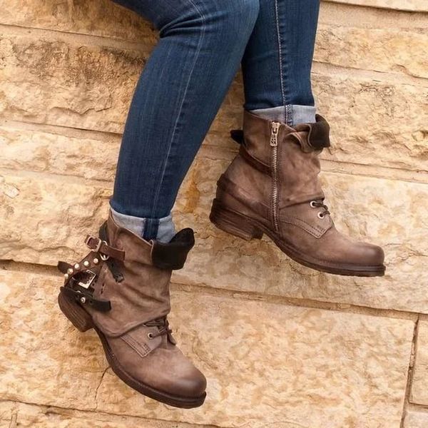 2020 woman winter shoes boots snow ankel flat square heels round toe ethnic casual zip buckle rivet cross-tied, Black
2020 woman winter shoes boots snow ankel flat square heels round toe ethnic casual zip buckle rivet cross-tied, Black