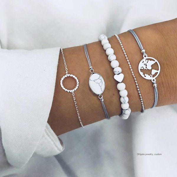 5 pcs/set bohemian fashion gem peach heart bead map circle crystal silver bracelet set women retro beach jewelry accessories, Golden;silver
5 pcs/set bohemian fashion gem peach heart bead map circle crystal silver bracelet set women retro beach jewelry accessories, Golden;silver