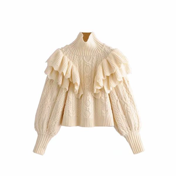 ladies sweet milk white elegant ruffled knit sweater high collar long sleeve solid color pullover women cute casual chic shirt, White;black
ladies sweet milk white elegant ruffled knit sweater high collar long sleeve solid color pullover women cute casual chic shirt, White;black