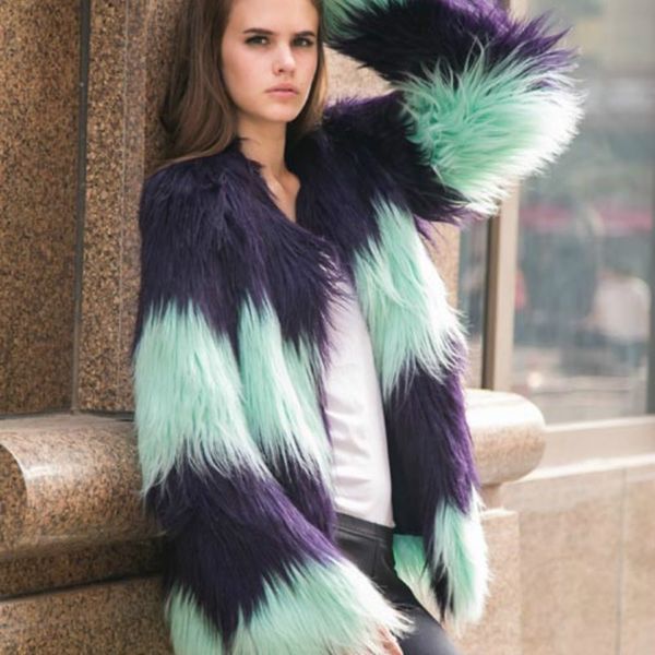 faux fur long coat parka stitching hit color striped imitation long-haired jacket covered button faux fur cardigan, Black
faux fur long coat parka stitching hit color striped imitation long-haired jacket covered button faux fur cardigan, Black