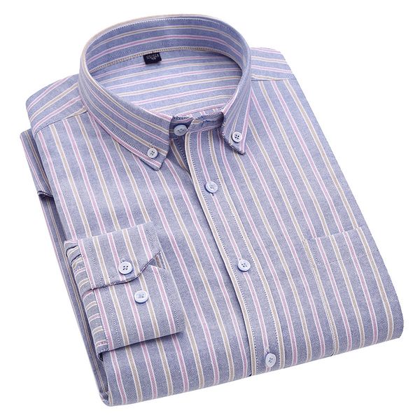 breathable oxford pure cotton long sleeve men smart casual shirts button down collar leisure striped shirts for male, White;black
breathable oxford pure cotton long sleeve men smart casual shirts button down collar leisure striped shirts for male, White;black