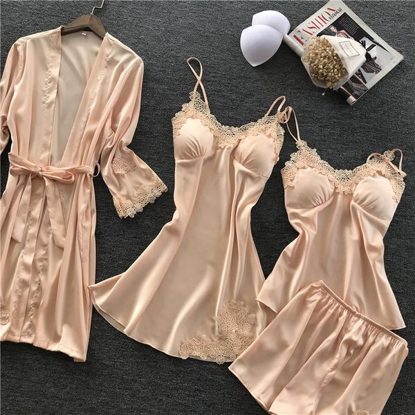 4pcs/set women sleepwear nightgown faux silk lace soft solid baterobes dress nightdress pyjamas femme pijamas home clothes, Black;red
4pcs/set women sleepwear nightgown faux silk lace soft solid baterobes dress nightdress pyjamas femme pijamas home clothes, Black;red