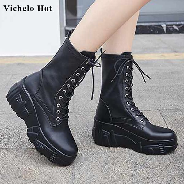 vichelo genuine leather thick bottom round toe high heels leisure fashion winter keep warm women lace up mid-calf boots l47, Black
vichelo genuine leather thick bottom round toe high heels leisure fashion winter keep warm women lace up mid-calf boots l47, Black