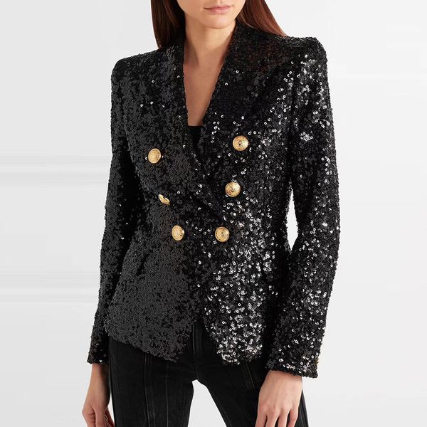 new america s latest explosion of women s jacket 2019 double breasted metal lion button sequined sequins mini suit, Black;brown
new america s latest explosion of women s jacket 2019 double breasted metal lion button sequined sequins mini suit, Black;brown