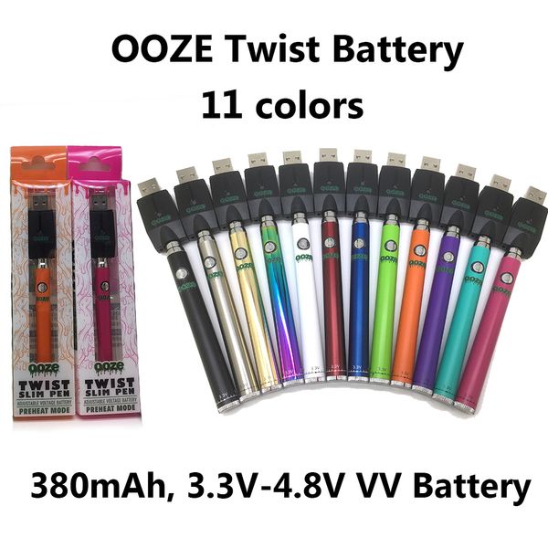 OOZE TWIST Battery Slim Pen 380mAh Preheating VV Batteries 3.3V-4.8V Voltage Adjustable Fit 510 Vape Cartridges 11 Colors
OOZE TWIST Battery Slim Pen 380mAh Preheating VV Batteries 3.3V-4.8V Voltage Adjustable Fit 510 Vape Cartridges 11 Colors