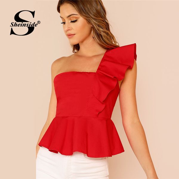 sheinside ruffle trim one shoulder peplum female red summer blouse women shirts slim fit elegant womens and blouses, White
sheinside ruffle trim one shoulder peplum female red summer blouse women shirts slim fit elegant womens and blouses, White