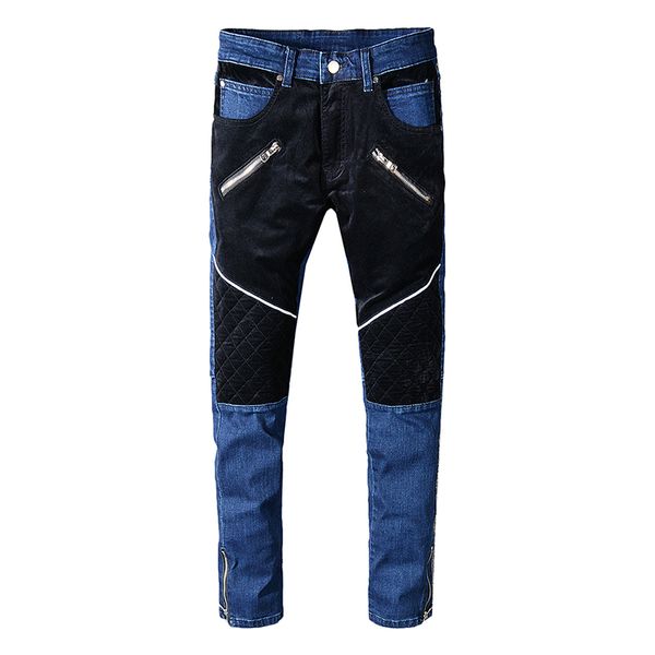 mens designer jeans skinny biker jeans ankle zippers patchwork motorcycle brand urban cotton jeans for male asian size 29-42, Blue 
mens designer jeans skinny biker jeans ankle zippers patchwork motorcycle brand urban cotton jeans for male asian size 29-42, Blue