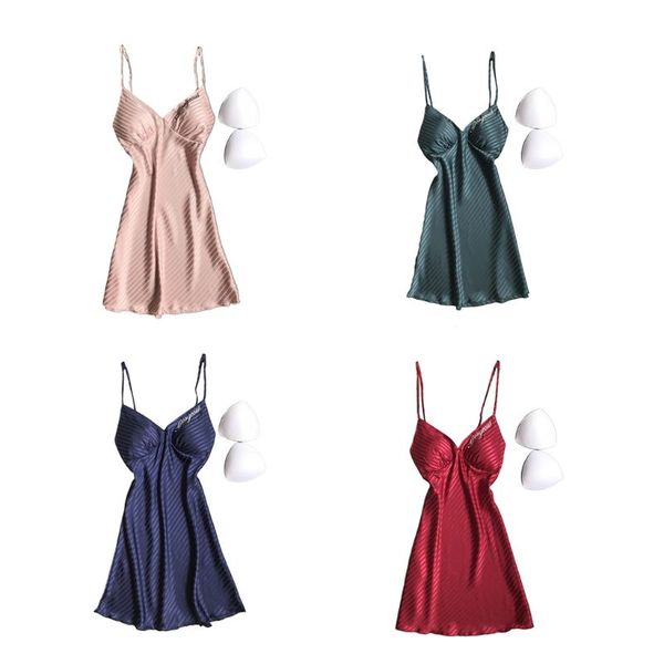 women imitation silk sleeveless nightdress v-neck solid color stripes sleepwear letters embroidered padded lingerie, Black;red
women imitation silk sleeveless nightdress v-neck solid color stripes sleepwear letters embroidered padded lingerie, Black;red