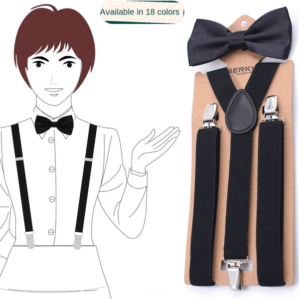 male and female general y-type monochrome s shoulder strap butterfly shoulder strap clip bow tie straps set lengthened, Black;white
male and female general y-type monochrome s shoulder strap butterfly shoulder strap clip bow tie straps set lengthened, Black;white