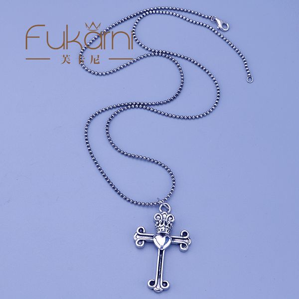 high-end fashion brand men's and women's thai silver crown love cross necklace trendy sweater chain, White;black
high-end fashion brand men's and women's thai silver crown love cross necklace trendy sweater chain, White;black