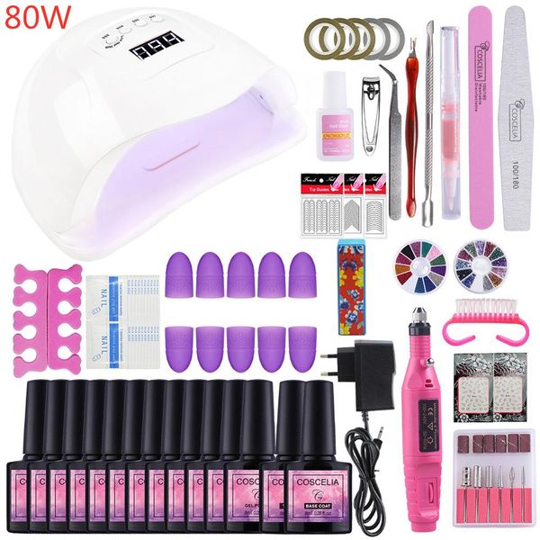 coscelia manicure set 80w uv led lamp with 10pc gel nail polish nail kit electric drill machine art tools for manicure
coscelia manicure set 80w uv led lamp with 10pc gel nail polish nail kit electric drill machine art tools for manicure